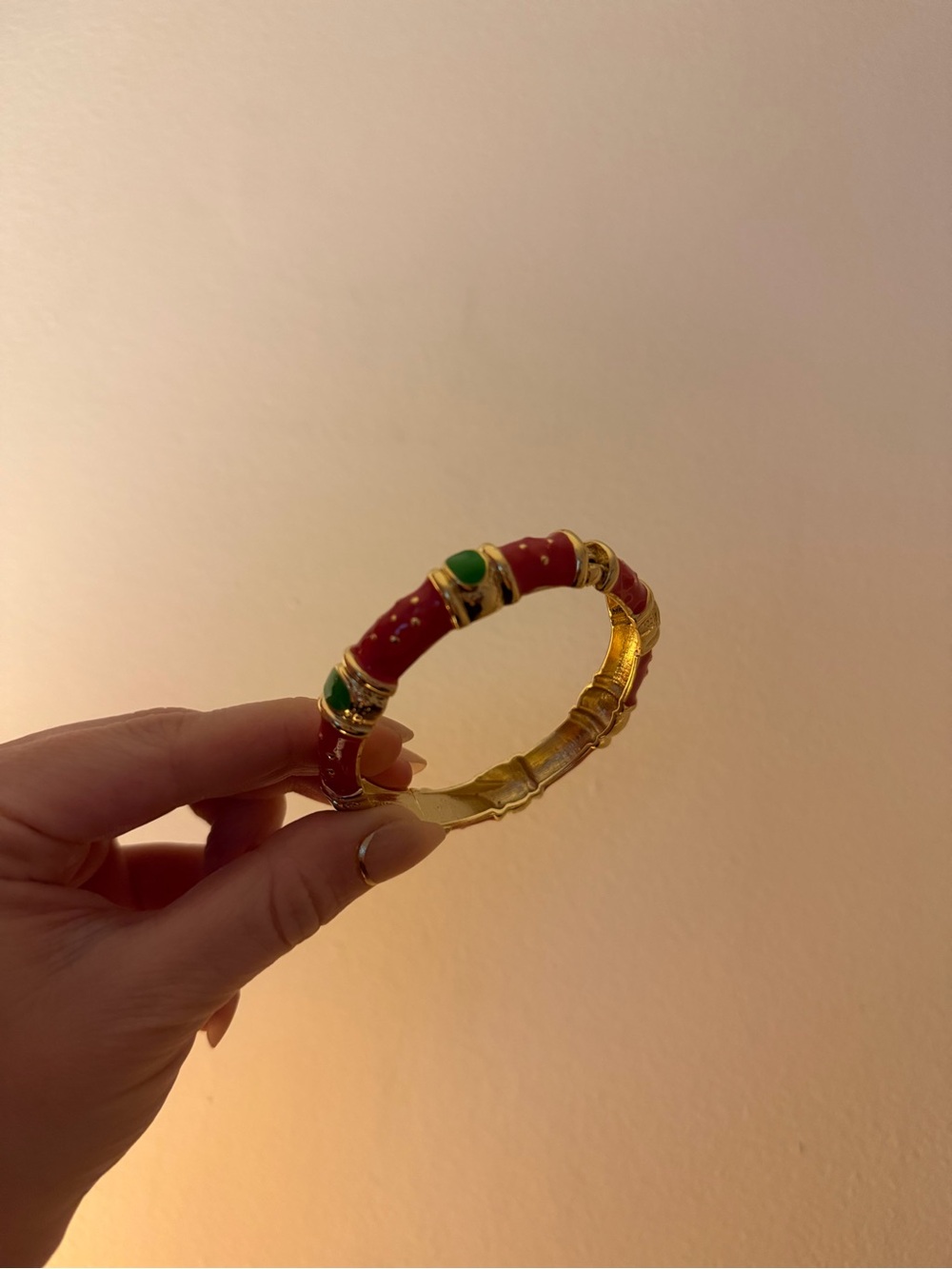 Gold-Tone Pink & Green Enamel Bangle Bracelet